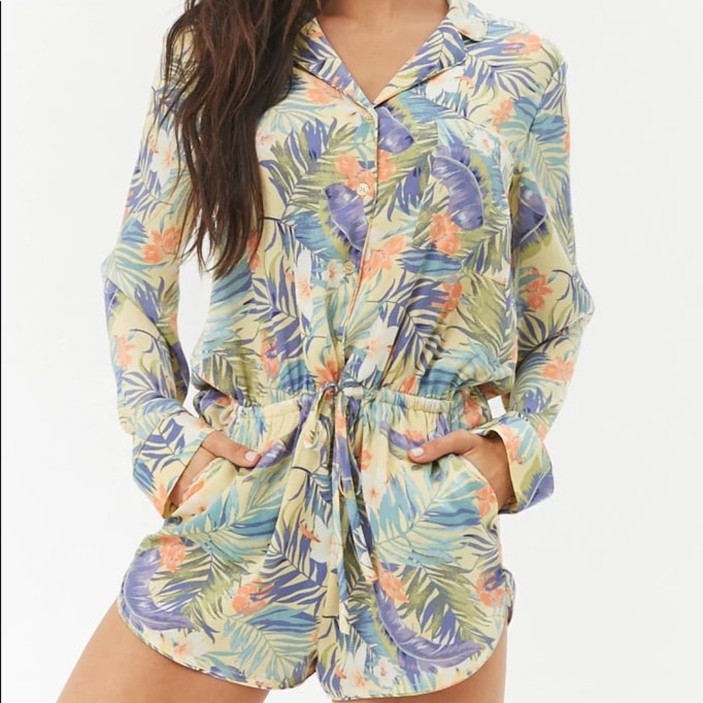 NWT FOREVER 21 Satin Tropical Pajama Romper